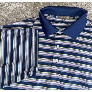 Peter Millar Summer Comfort Polo Shirt Men XL Colorful Striped Short Sleeve Golf
